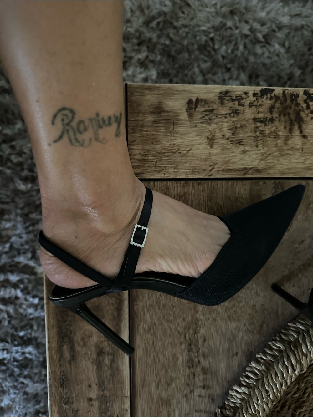 Stanley Black Pointed Slingback Stiletto Heels